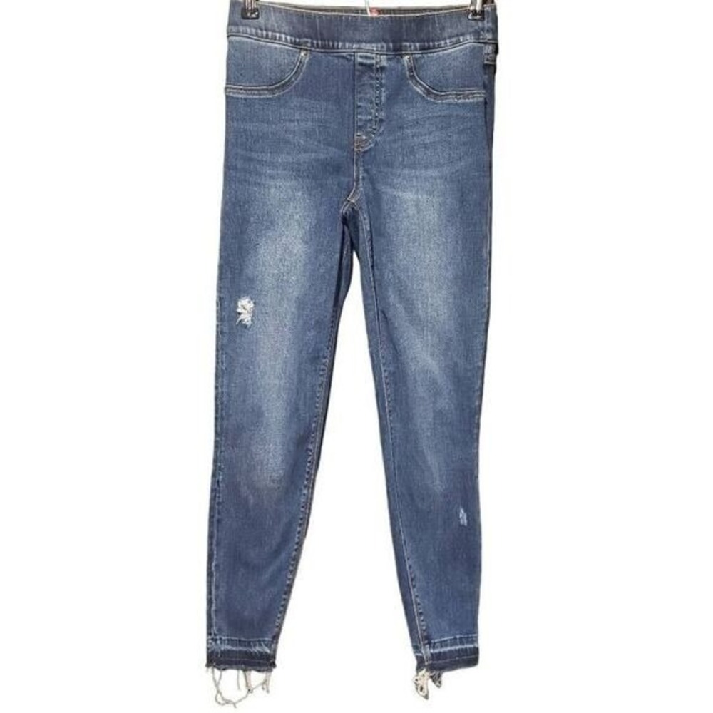 Spanx Women Skinny‎ Stretch Pull On Blue Raw Hem High Rise Jeans Size S Casual